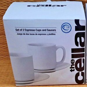 Macy's The Cellar- 2 Sets White Porcelain Expresso Cups & Saucers- NEW IN BOX